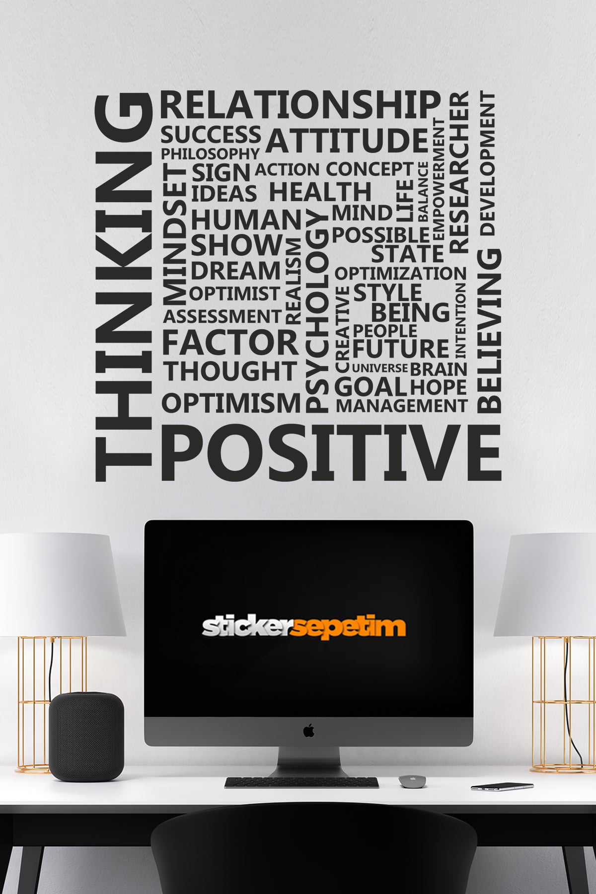 Duvar Dekoru - Thinking Positive Motto Yazı Dekoratif Duvar Sticker