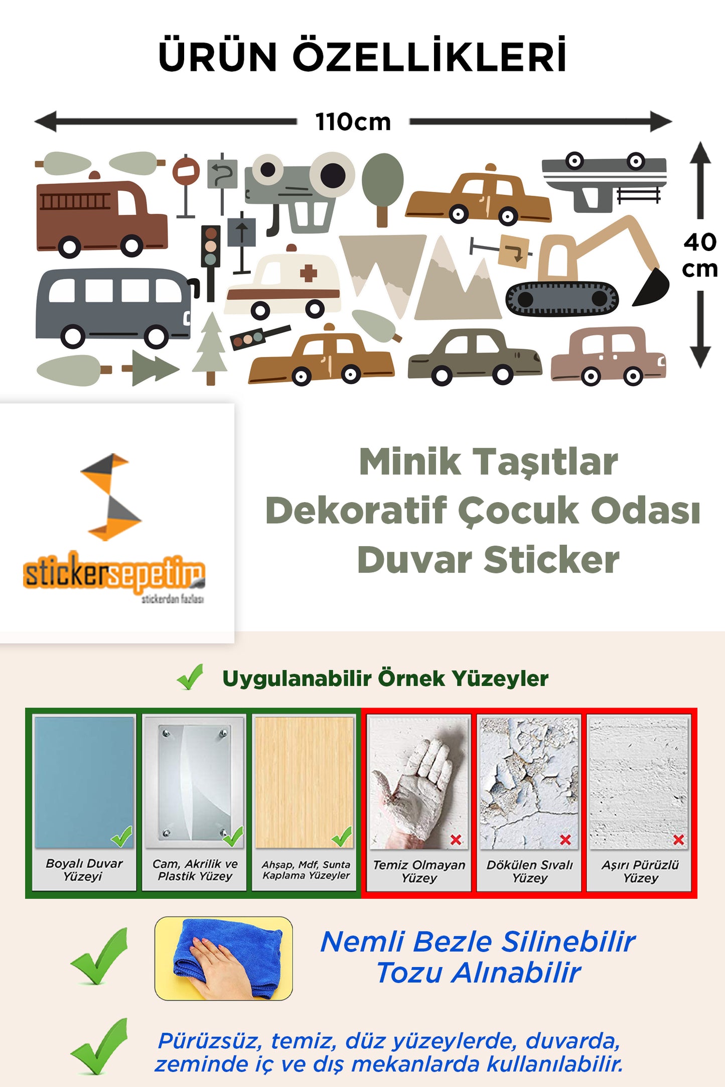 Minik Taşıtlar Dekoratif Çocuk Odası Duvar Sticker