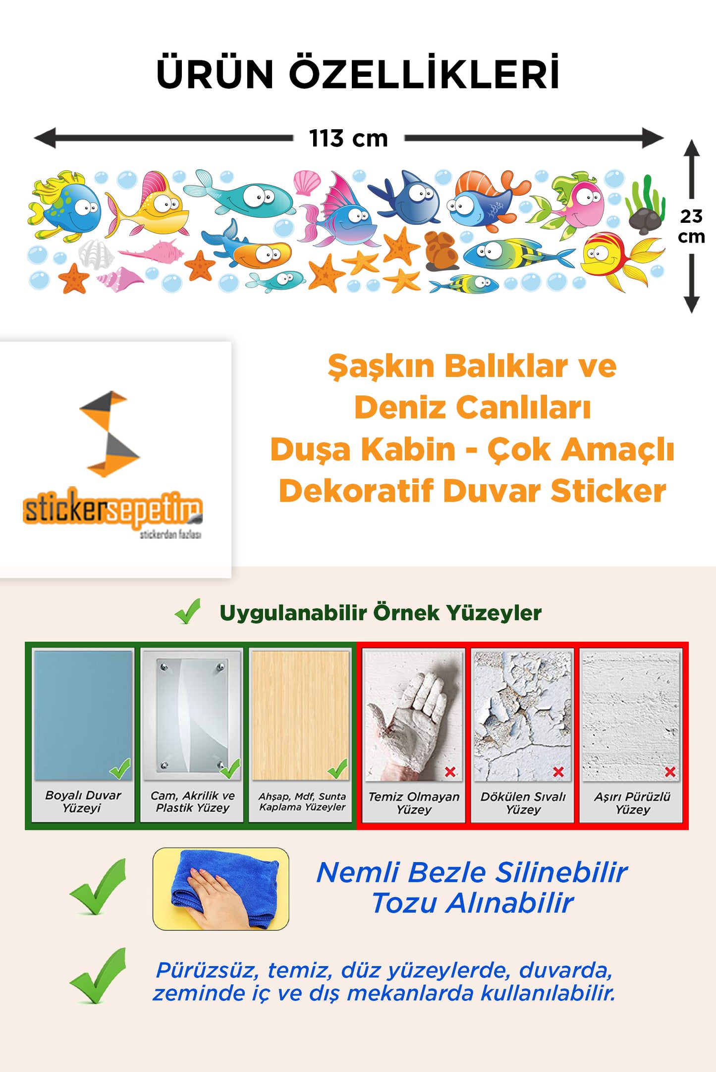 Şaşkın Balıklar ve Deniz Canlıları Duşa Kabin - Çok Amaçlı Dekoratif Duvar Sticker