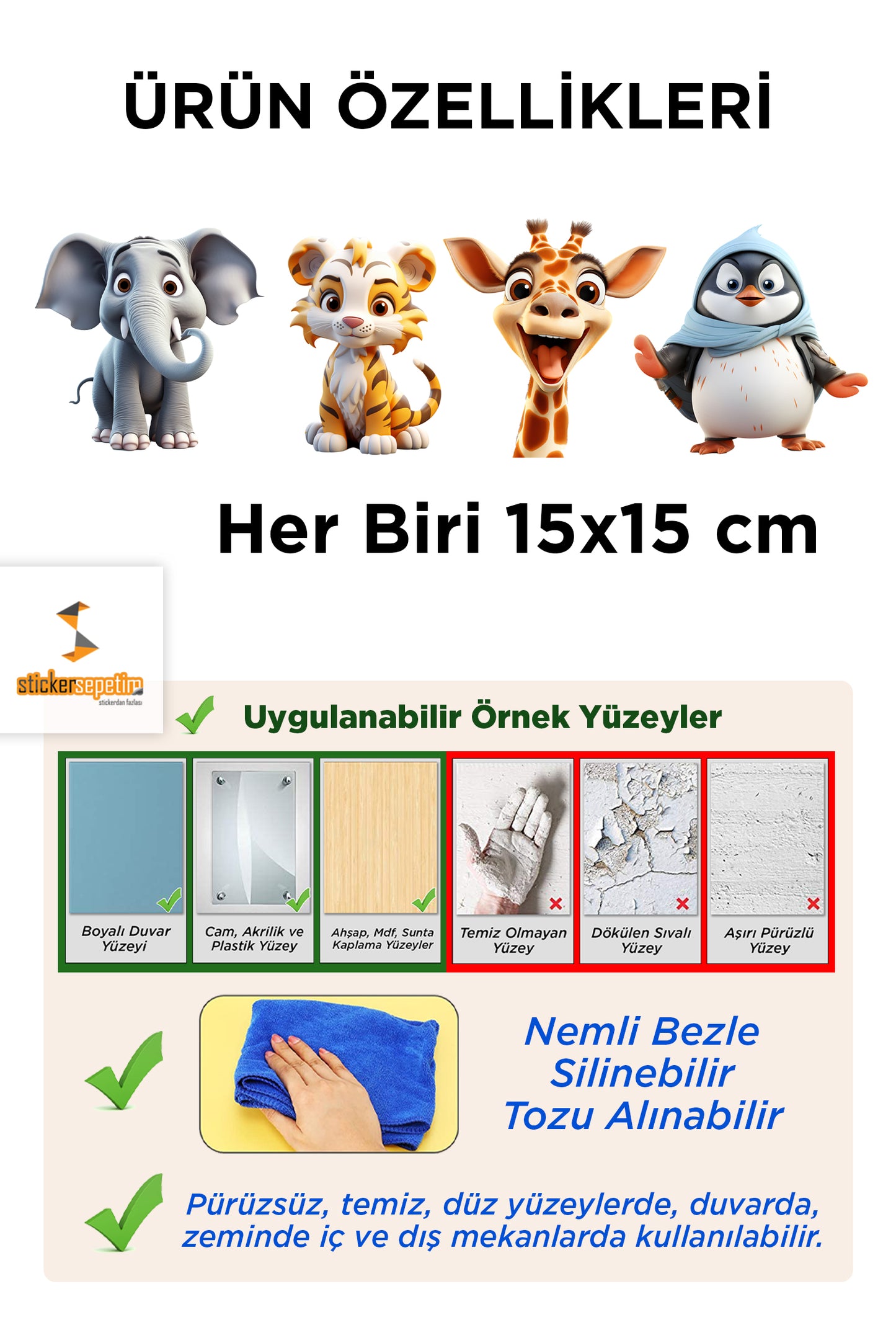 Sevimli Hayvanlar 3D Priz Duvar Çocuk Odası Sticker Seti