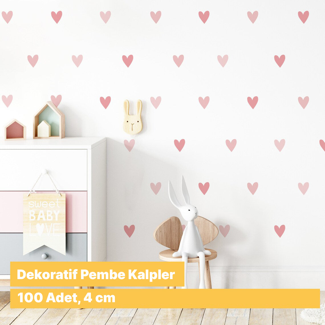 Renkli Kalpler 4 cm 100 Adet Karışık Çocuk Odası Duvar Sticker