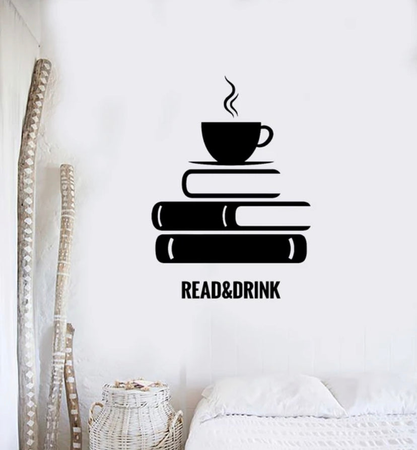 Kitaplar ve Kahve Read And Drink Dekoratif Duvar Sticker Duvar Süsü