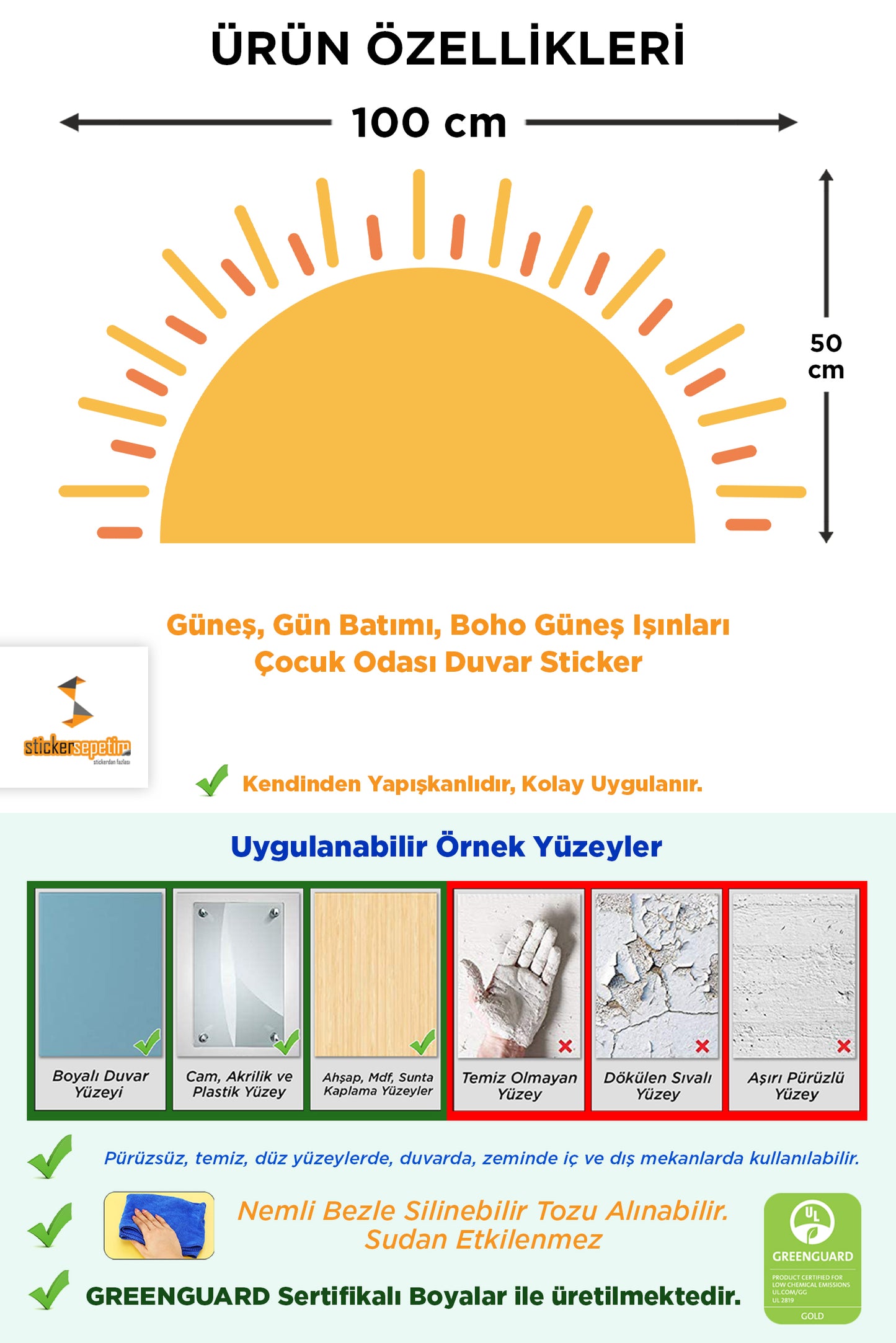 Güneş, Gün Batımı, Boho Güneş Işınları Çocuk Odası Duvar Sticker