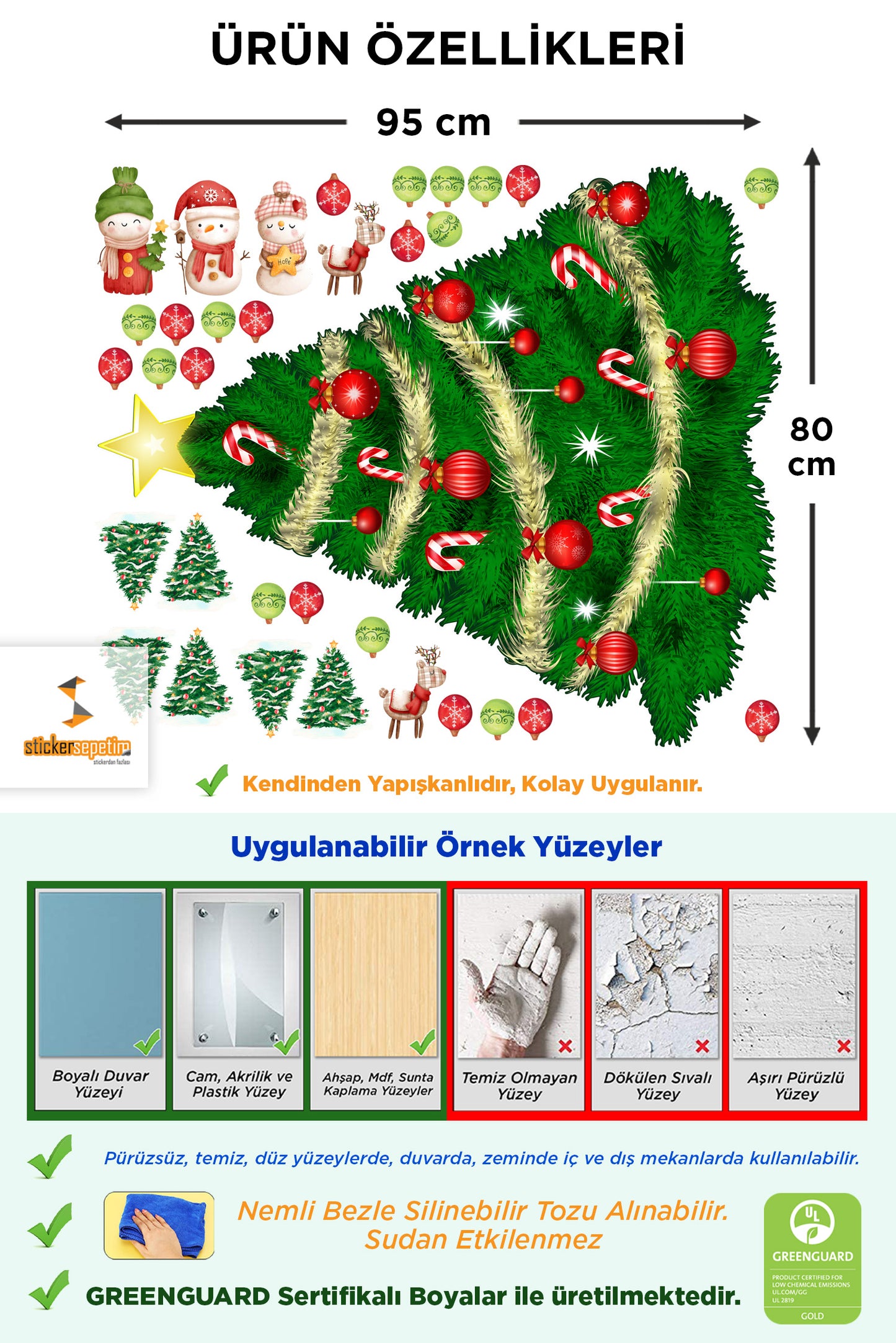 Yılbaşı Temalı  Christmast Süsleri, Büyük Çam Ağacı ve Kardan Adam Cam, Kapı, Duvar Sticker Seti