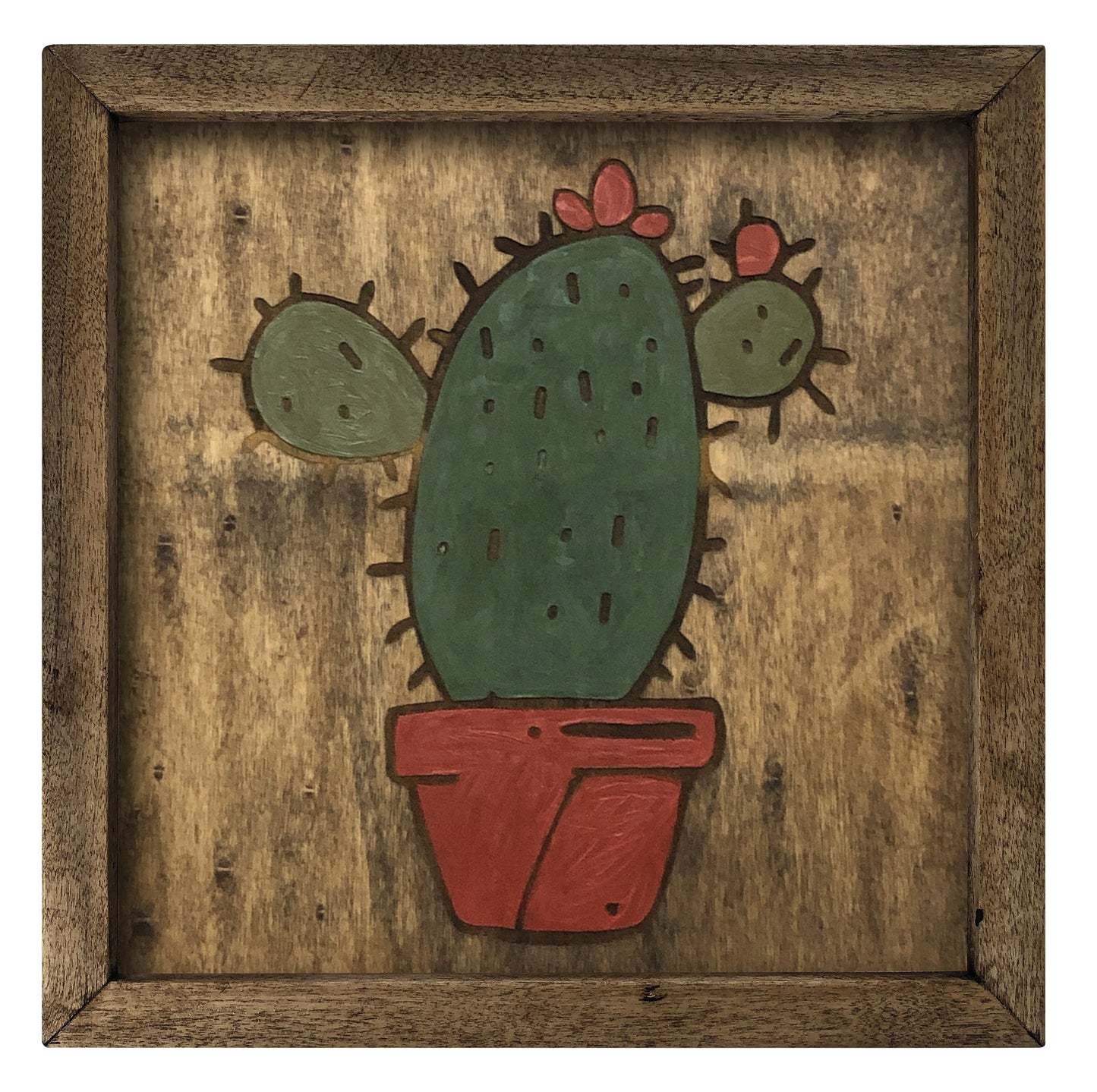 Woodfire Çizgisel Çiçekli Kaktüs V Ahşap Tablo - Cactus I Wooden Wall Art Deco