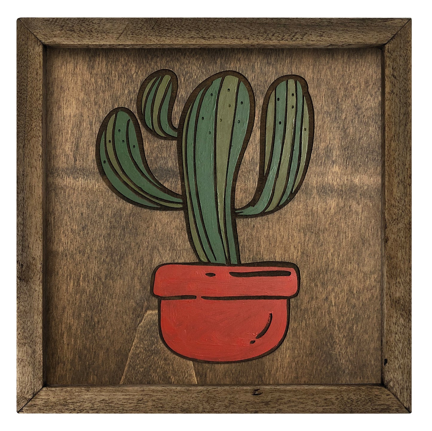 Woodfire Çizgisel Kaktüs I Ahşap Tablo - Cactus I Wooden Wall Art Deco