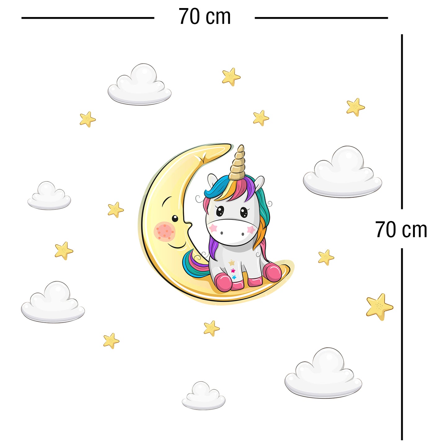 Ayda Oturan Yavru Unicorn  Bulutlar ve Yıldızlar Çocuk Odası Duvar Sticker