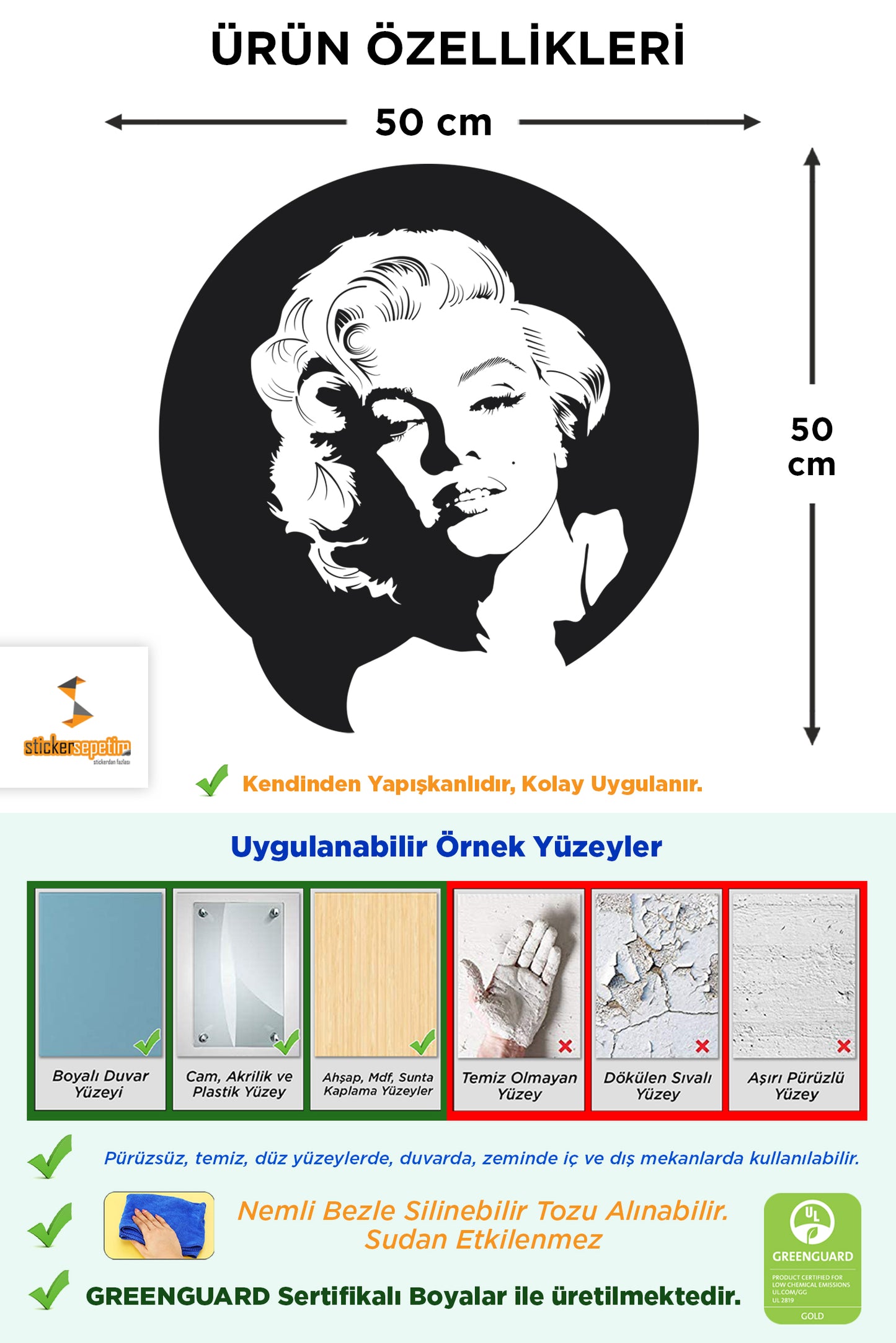 Duvar Sticker - Dekoratif Marilyn Monroe Sticker Duvar Süsü - Duvar Dekoru