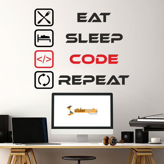 Eat Sleep Code Repeat Çok Amaçlı Duvar Sticker