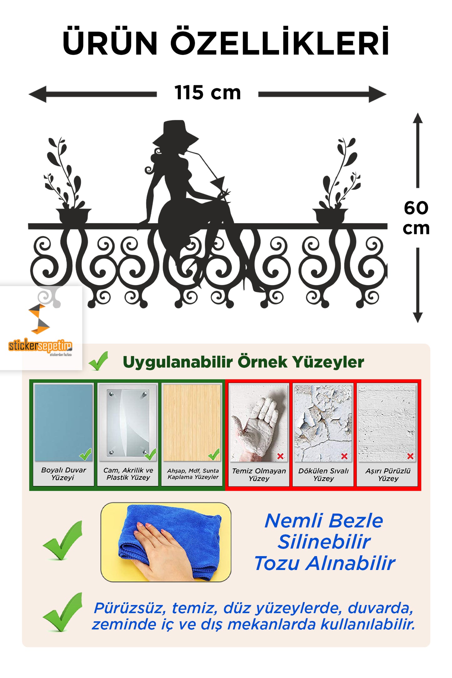 Kadın Balkon Çiçekler Dekoratif Çok Amaçlı Duvar Sticker Duvar Süsü