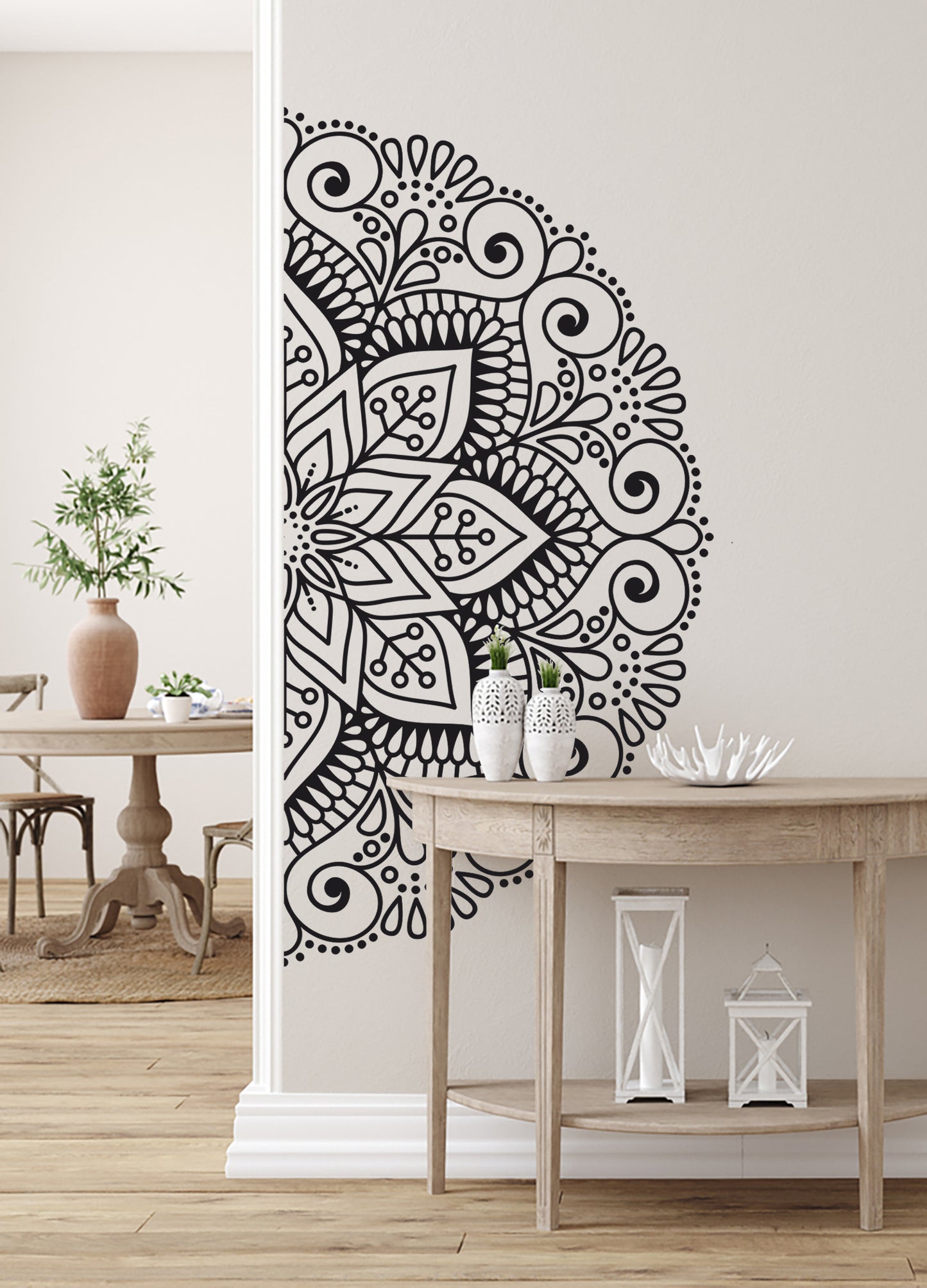 Mandala Çiçek Dekoratif Duvar Sticker - Yarım Yuvarlak Duvar Dekoru