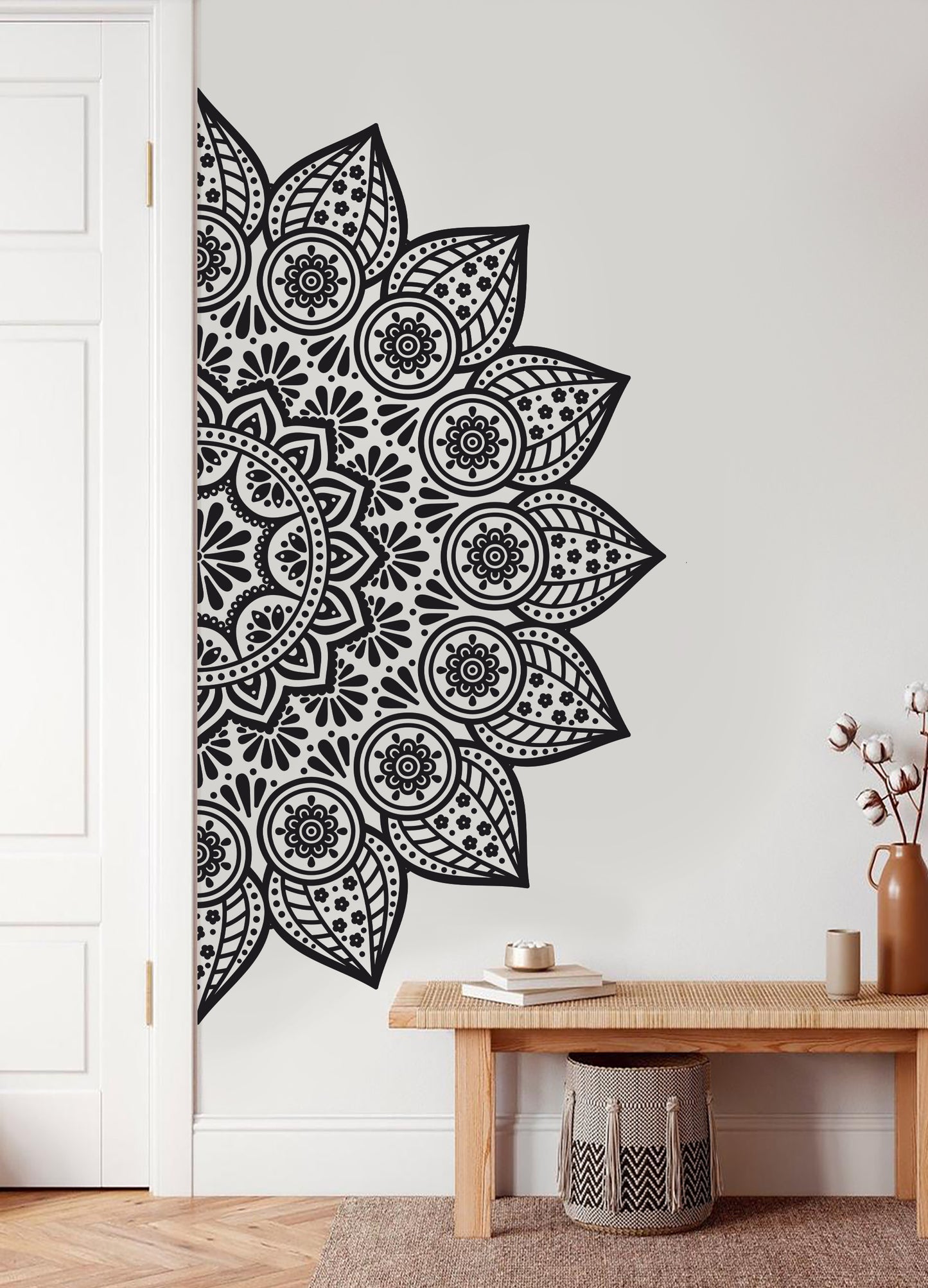 Mandala Çiçek Dekoratif Duvar Sticker - Yarım Yuvarlak Duvar Dekoru II