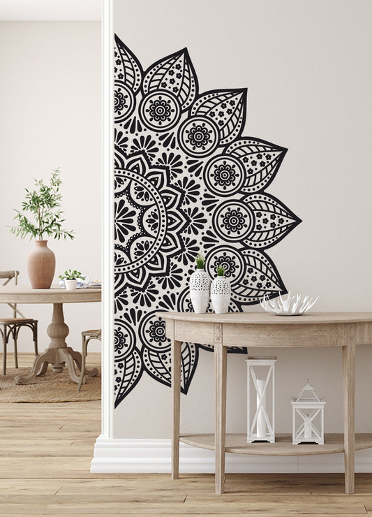 Mandala Çiçek Dekoratif Duvar Sticker - Yarım Yuvarlak Duvar Dekoru II