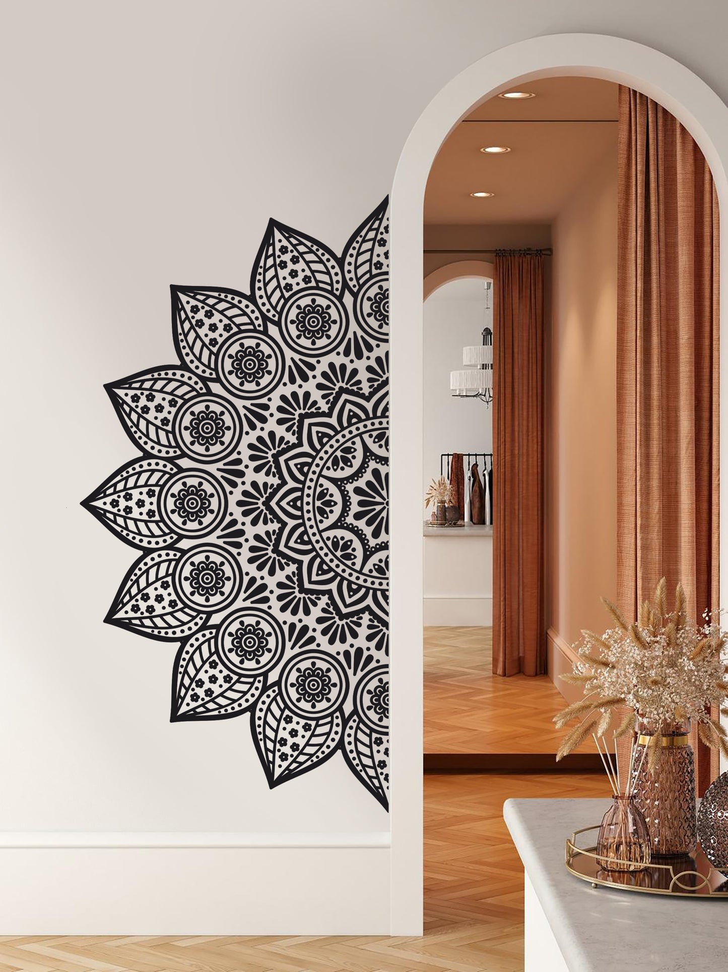 Mandala Çiçek Dekoratif Duvar Sticker - Yarım Yuvarlak Duvar Dekoru II