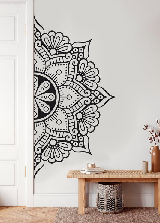 Mandala Çiçek Dekoratif Duvar Sticker - Yarım Yuvarlak Duvar Dekoru III