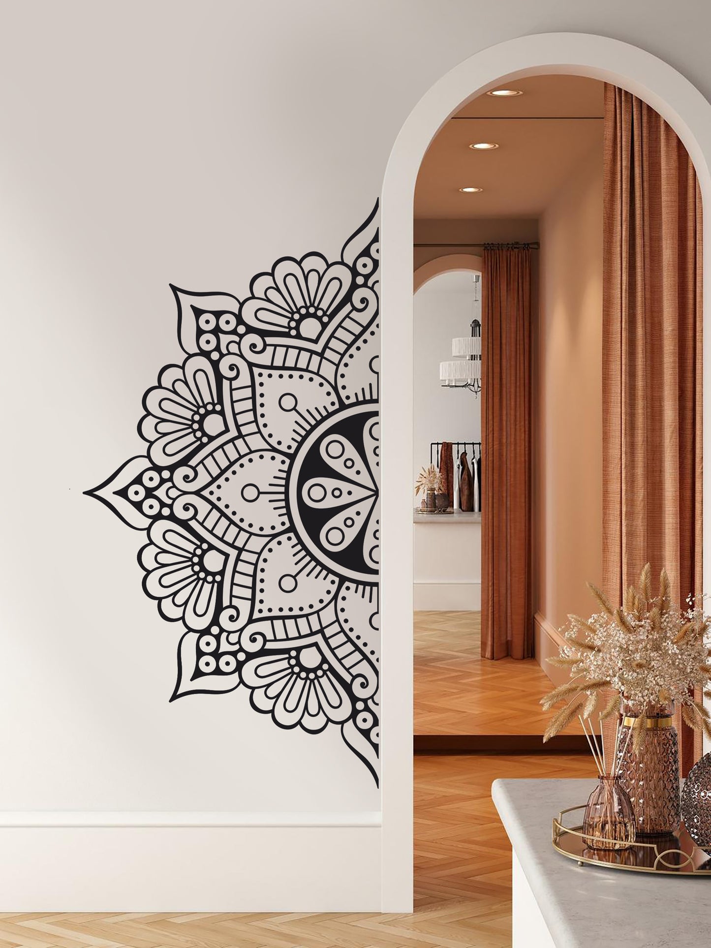 Mandala Çiçek Dekoratif Duvar Sticker - Yarım Yuvarlak Duvar Dekoru III