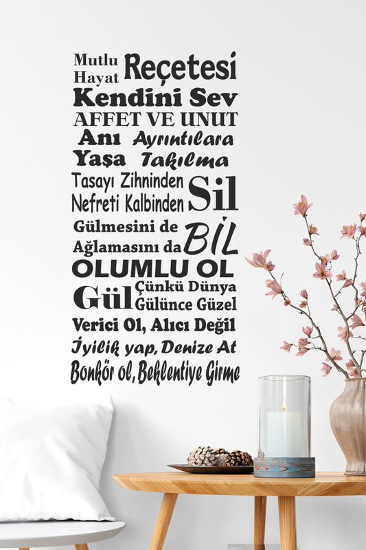 Mutlu Hayat Reçetesi Dekoratif Duvar Sticker