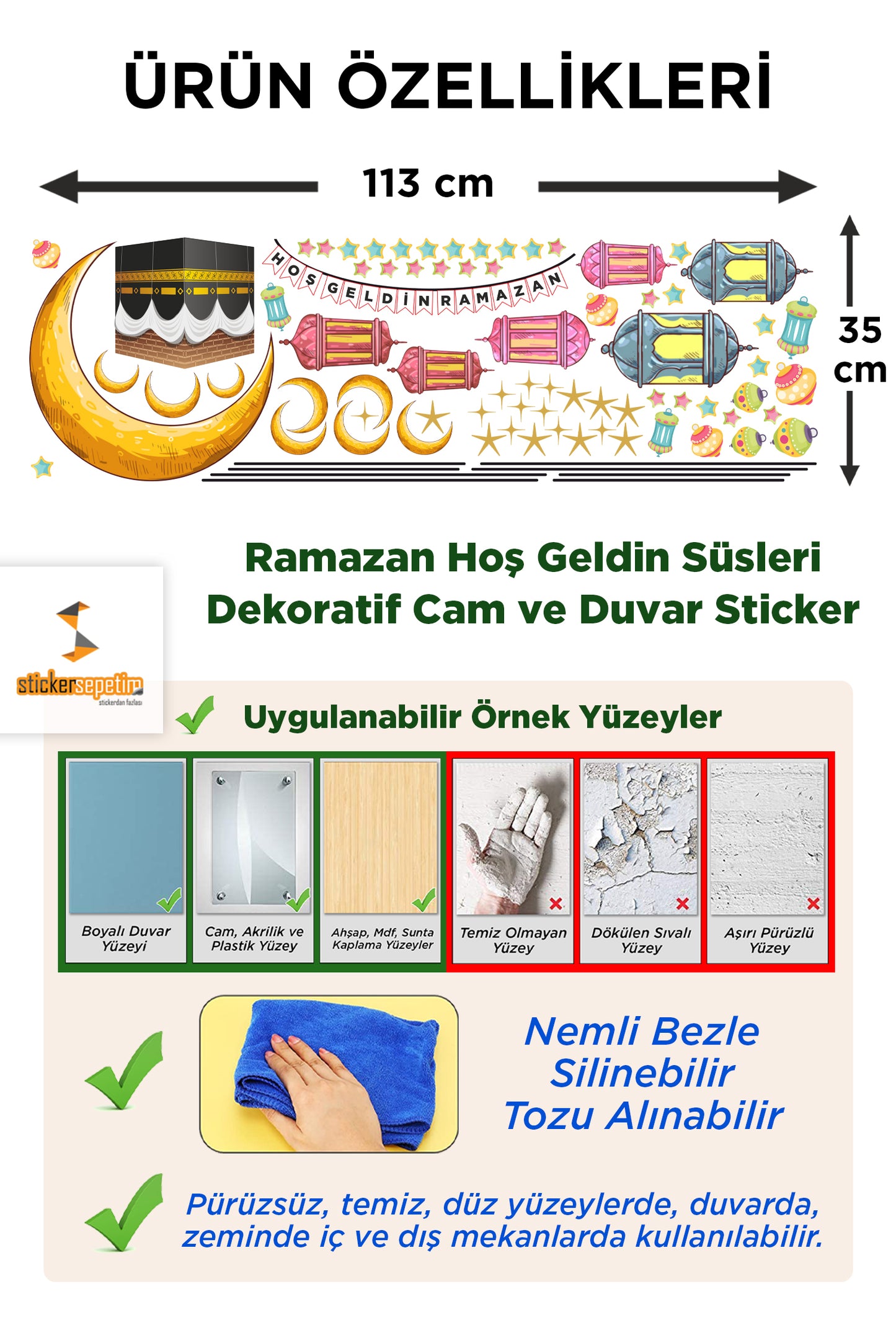 Ramazan Hoş Geldin Süsleri Dekoratif Cam ve Duvar Sticker Seti