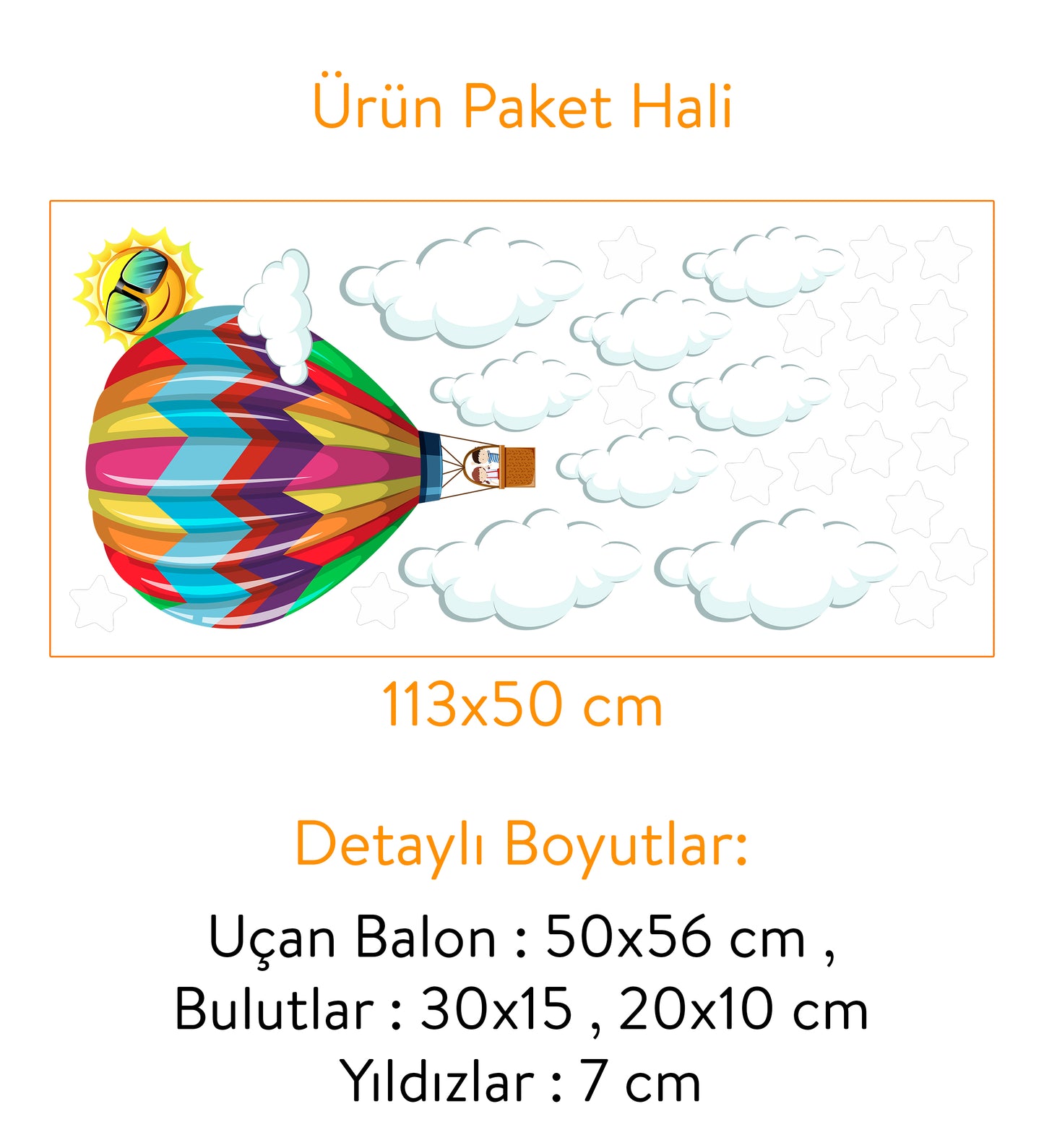 Renkli Uçan Balon Bulutlar ve Yıldızlar Çok Amaçlı Çocuk Odası Duvar Sticker